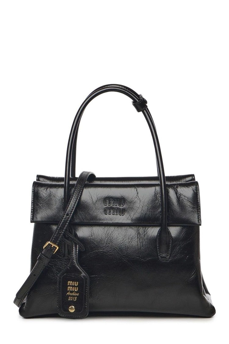 Structured Black Lambskin Tote with Finish