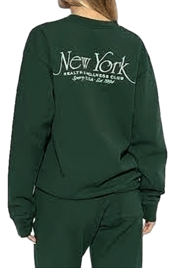 Deep Green Long-Sleeve Sweatshirt with Text Embroidery