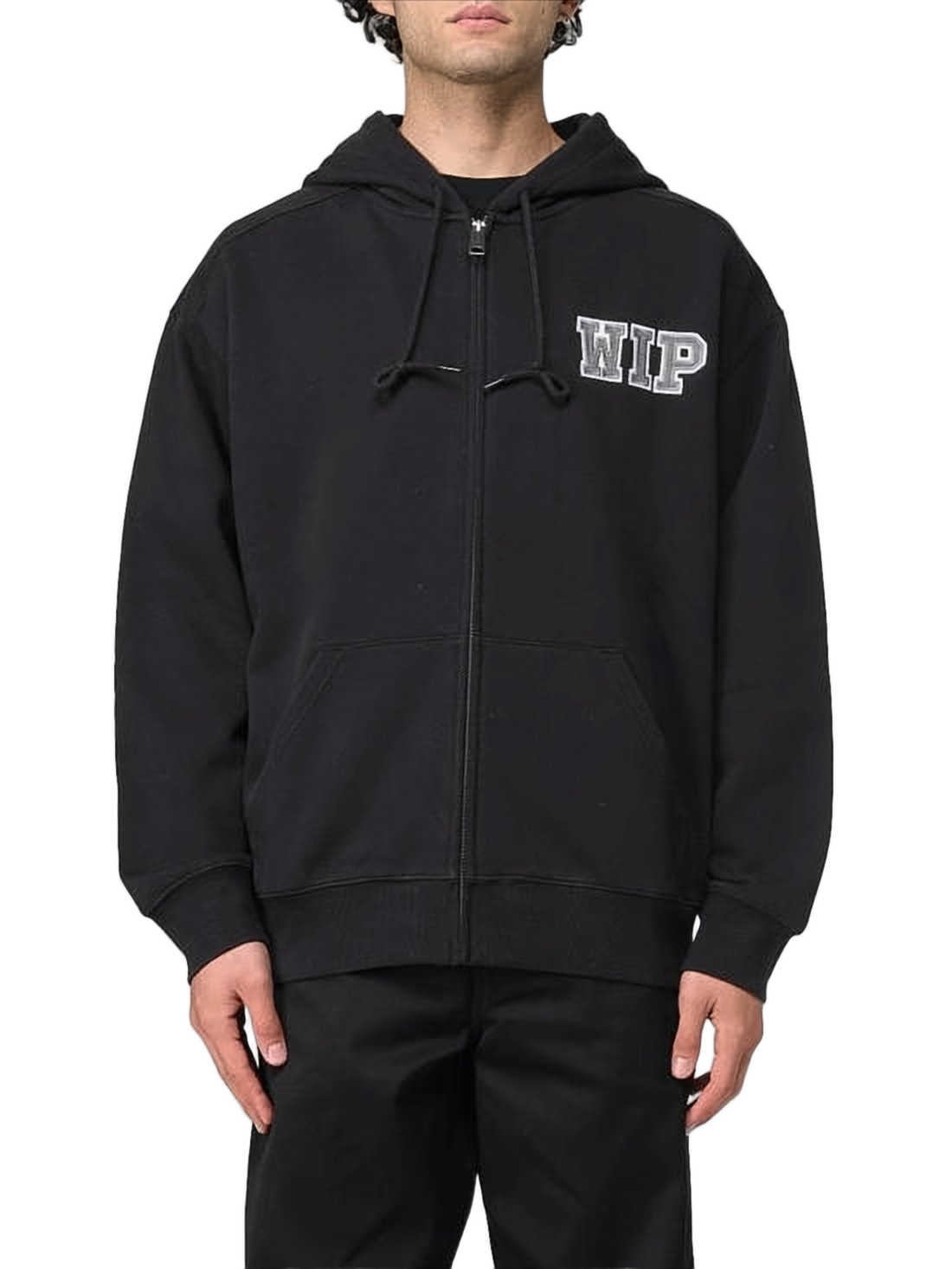 Relaxed Fit Black Zip-Up Hoodie