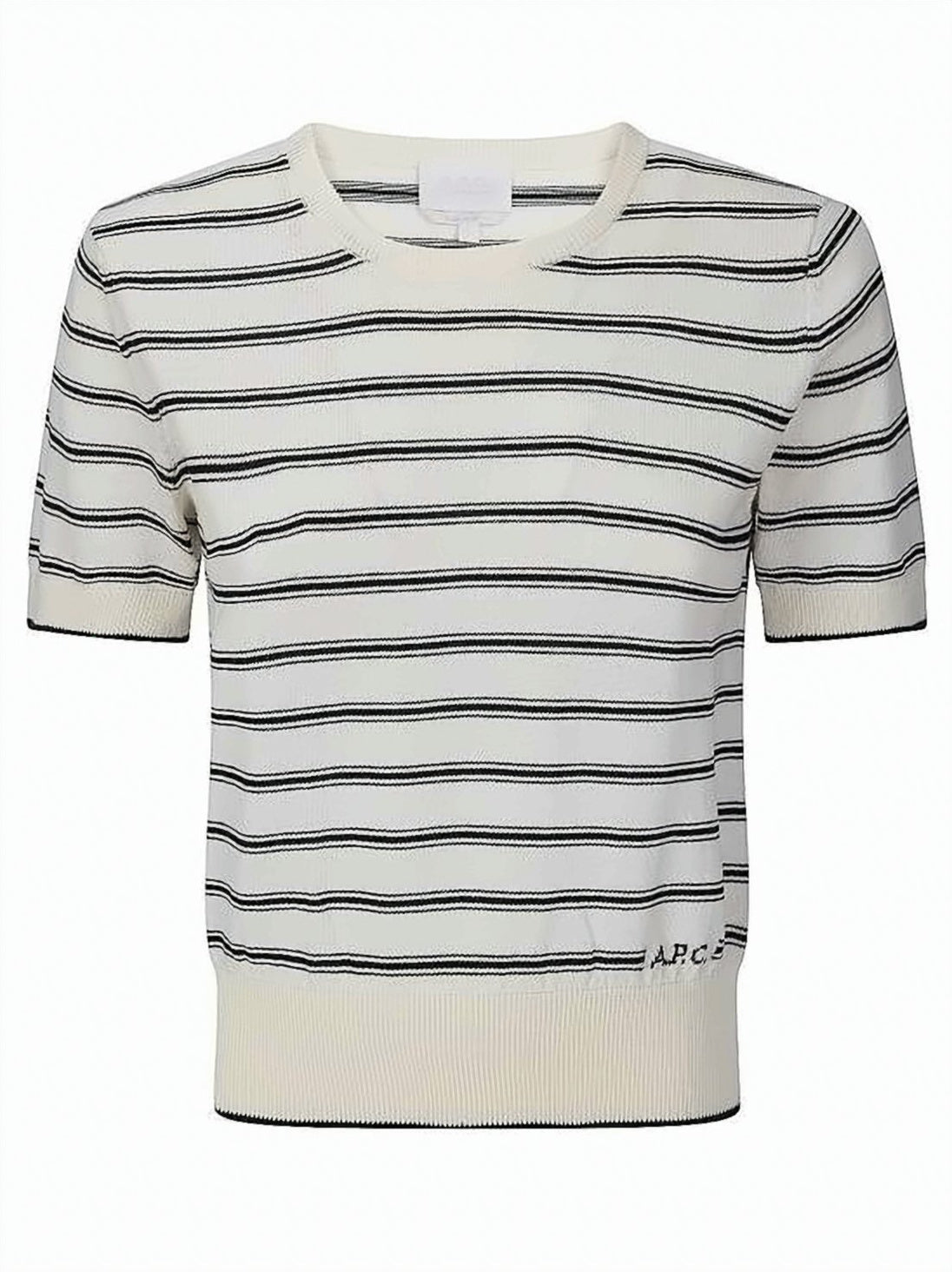 Short-Sleeved Fitted Sweater with Horizontal Stripes