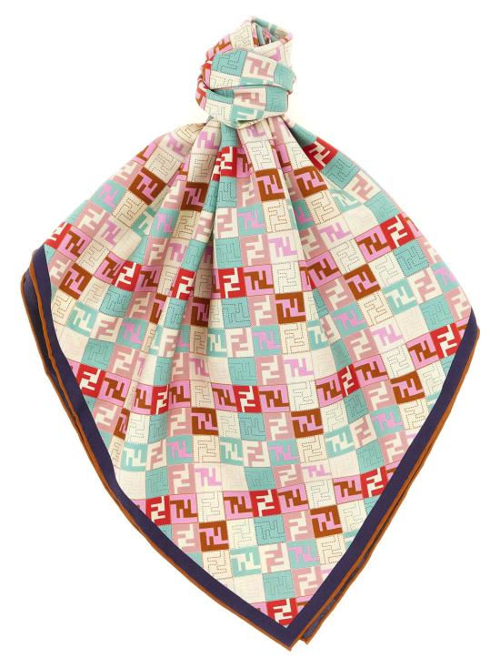 Silk Scarf With Geometric Pattern In Pastel Shades