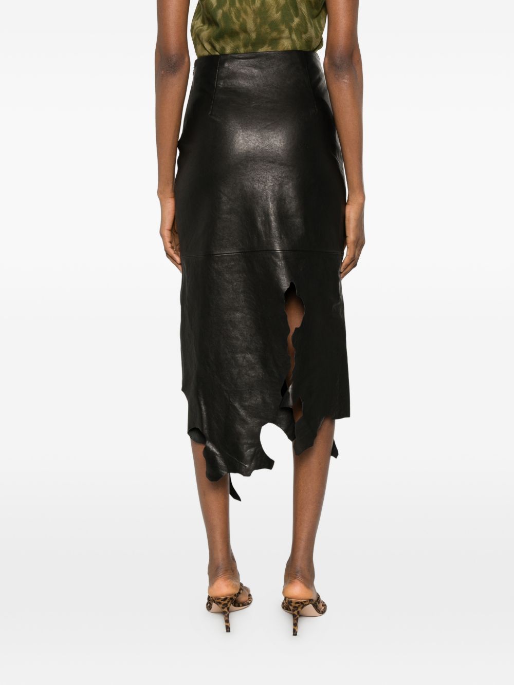 Jagged Hem Midi Skirt In Silk