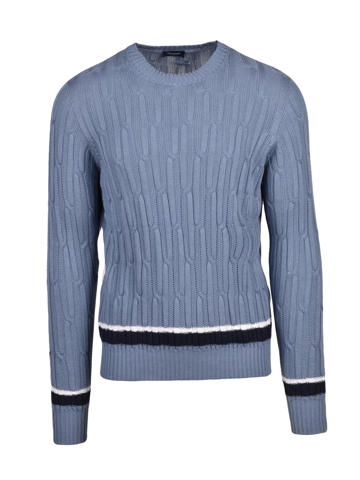 Textured Cable Knit Crew Neck Sweater In Cotton Cashmere Blend