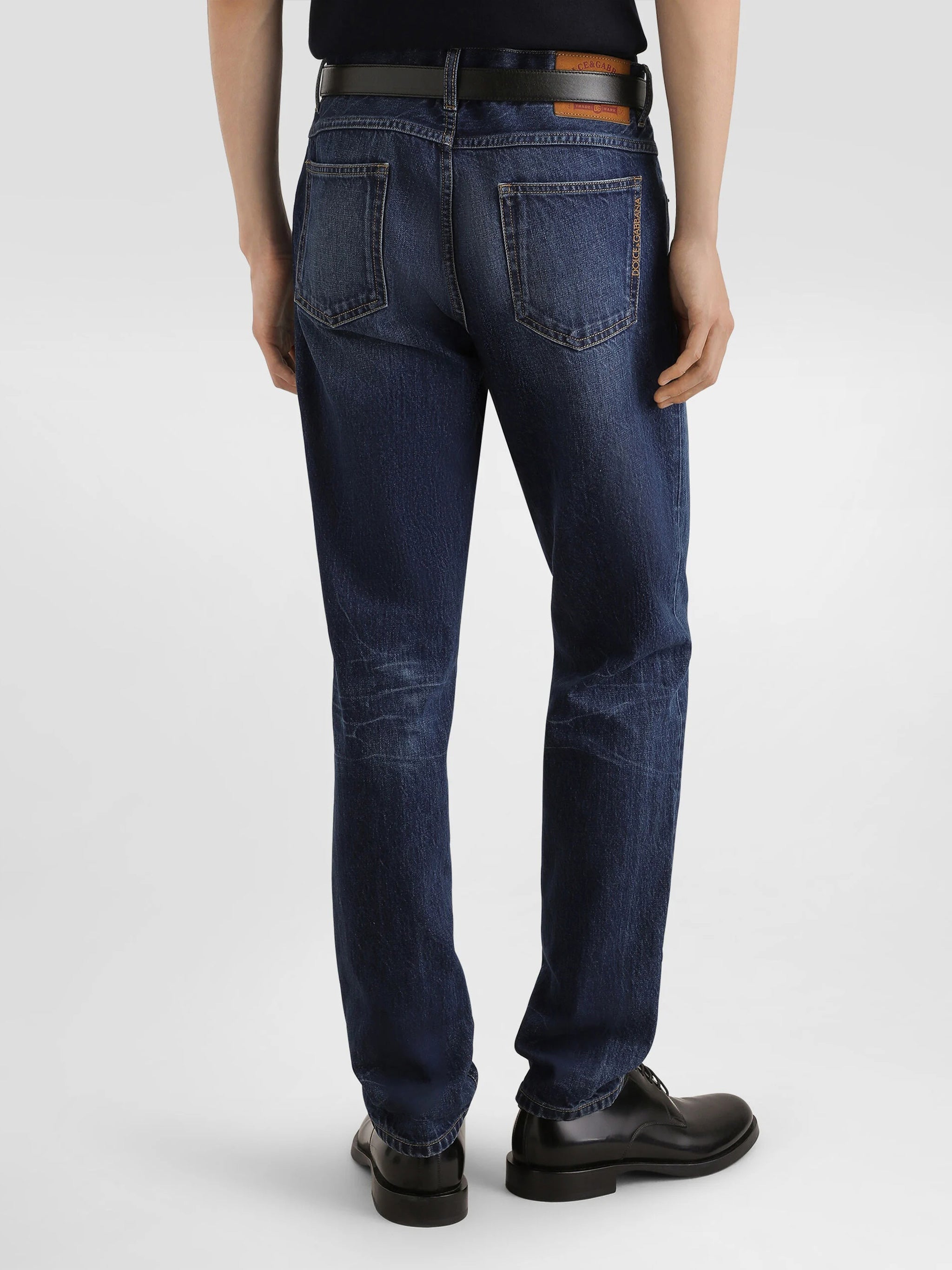 Straight-Leg Medium-Dark Wash Denim Jeans