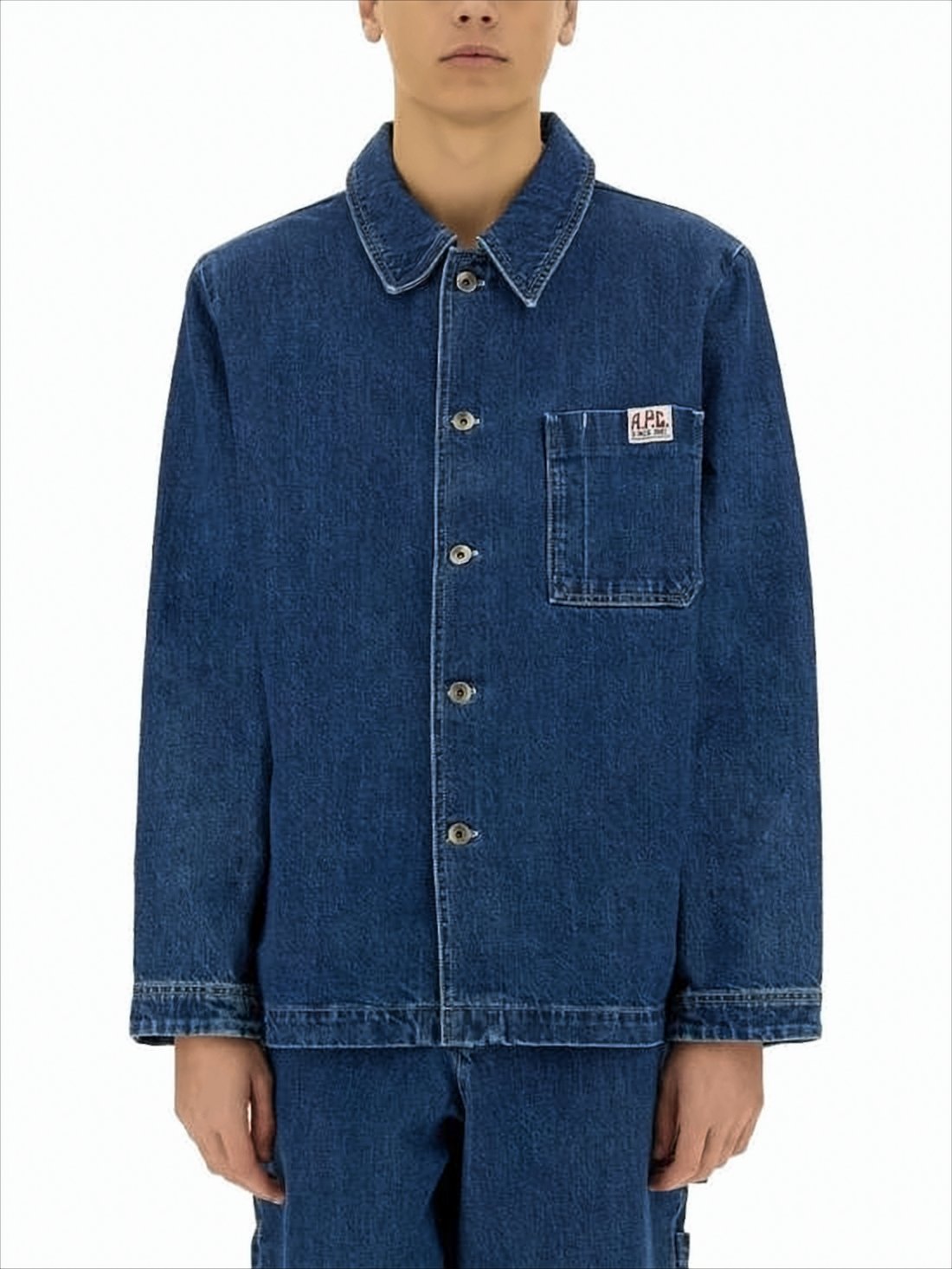 Straight-Cut Denim Jacket with Button-Up Front