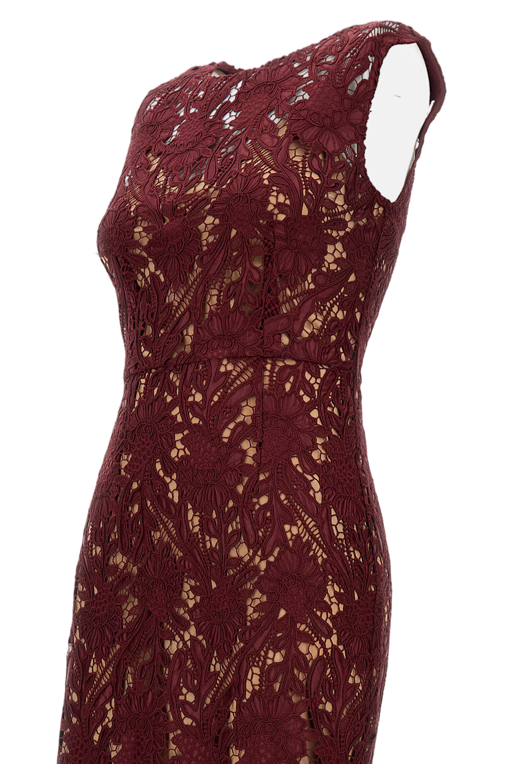 Burgundy Guipure Lace Midi Dress