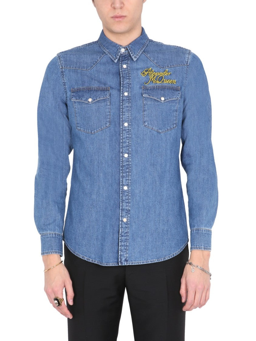 Pointed Collar Denim Shirt
