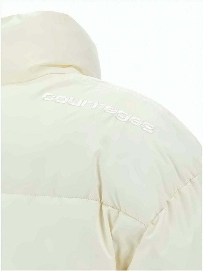 Cropped Puffer Jacket With High Stand Collar And Snap Button Closure