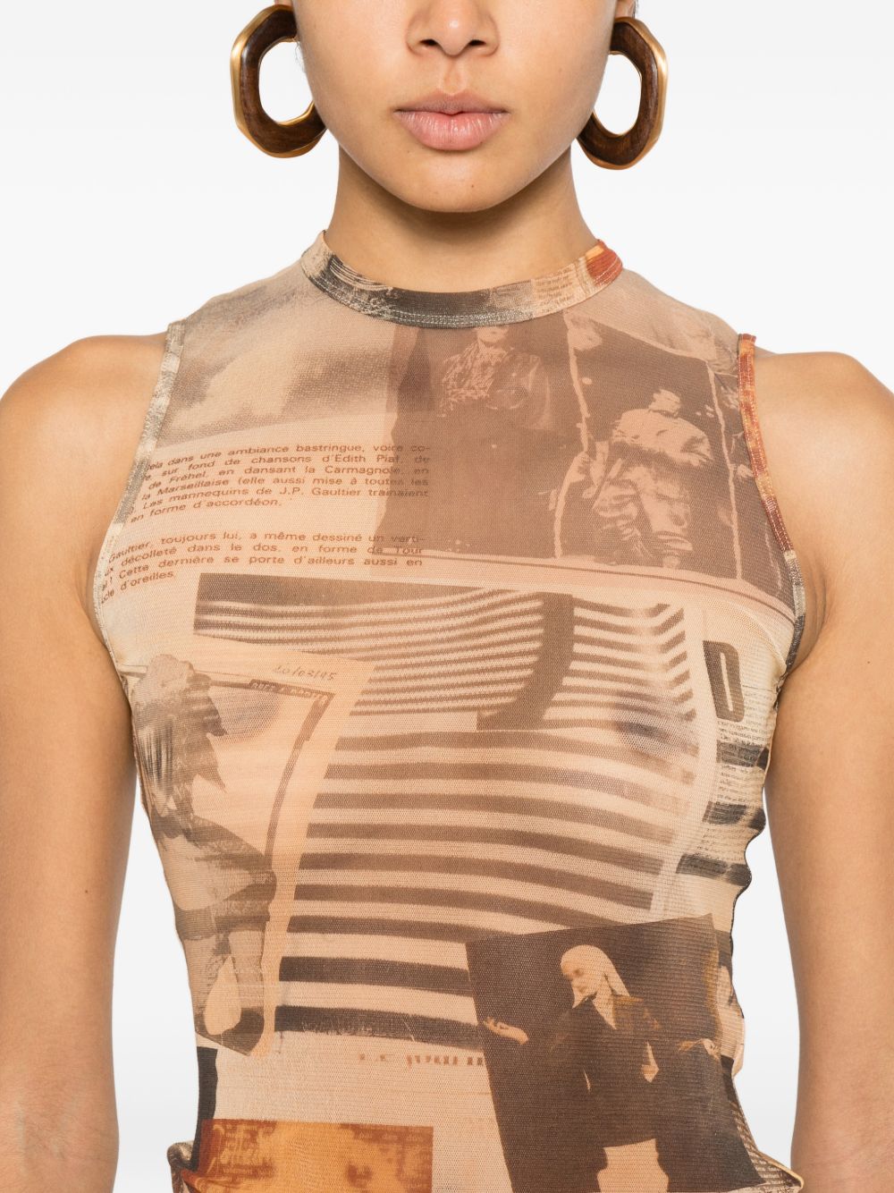 Collage-Print Silk And Nylon Sleeveless Top
