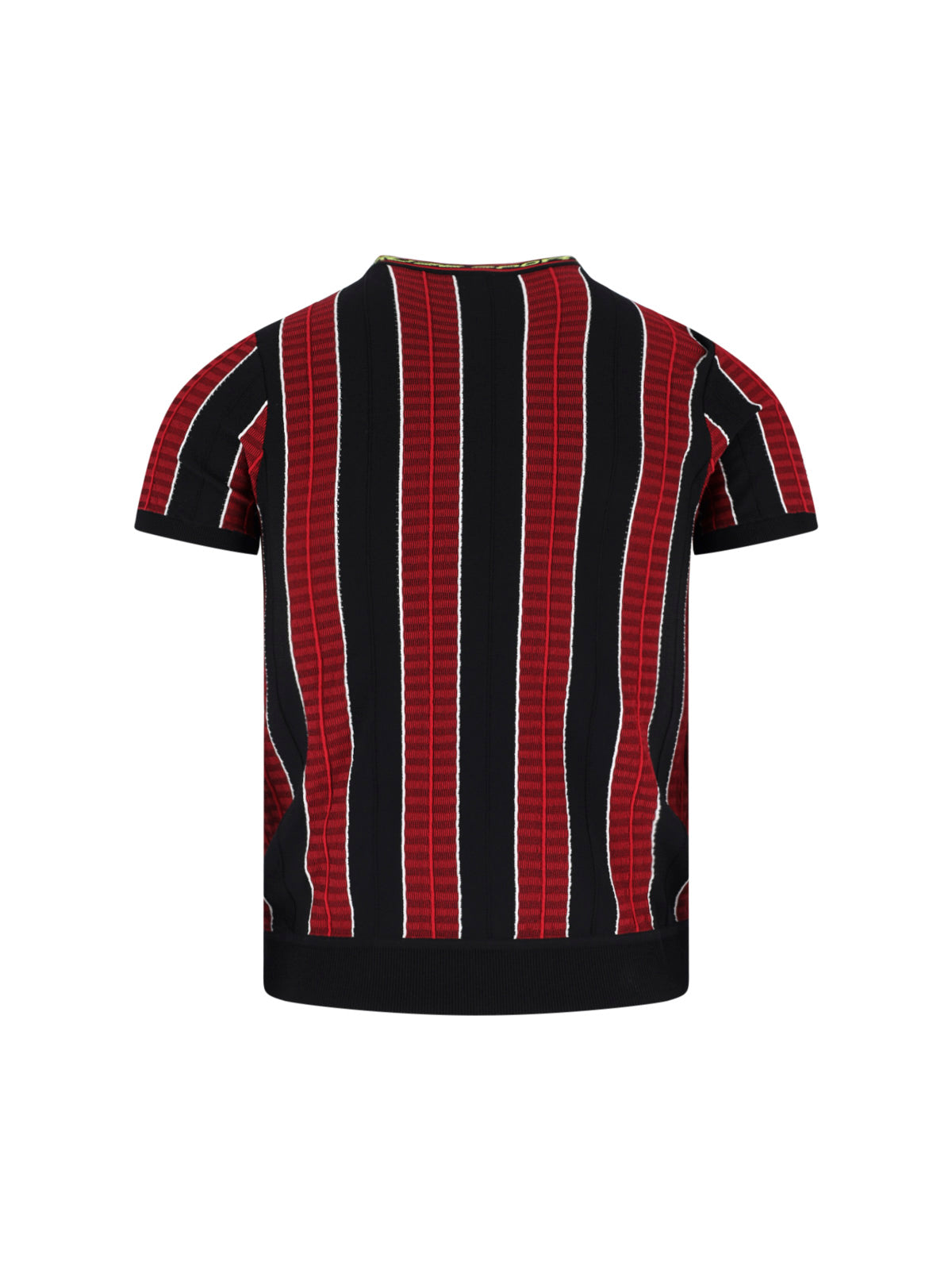 Red Ribbed Striped Cotton T-Shirt