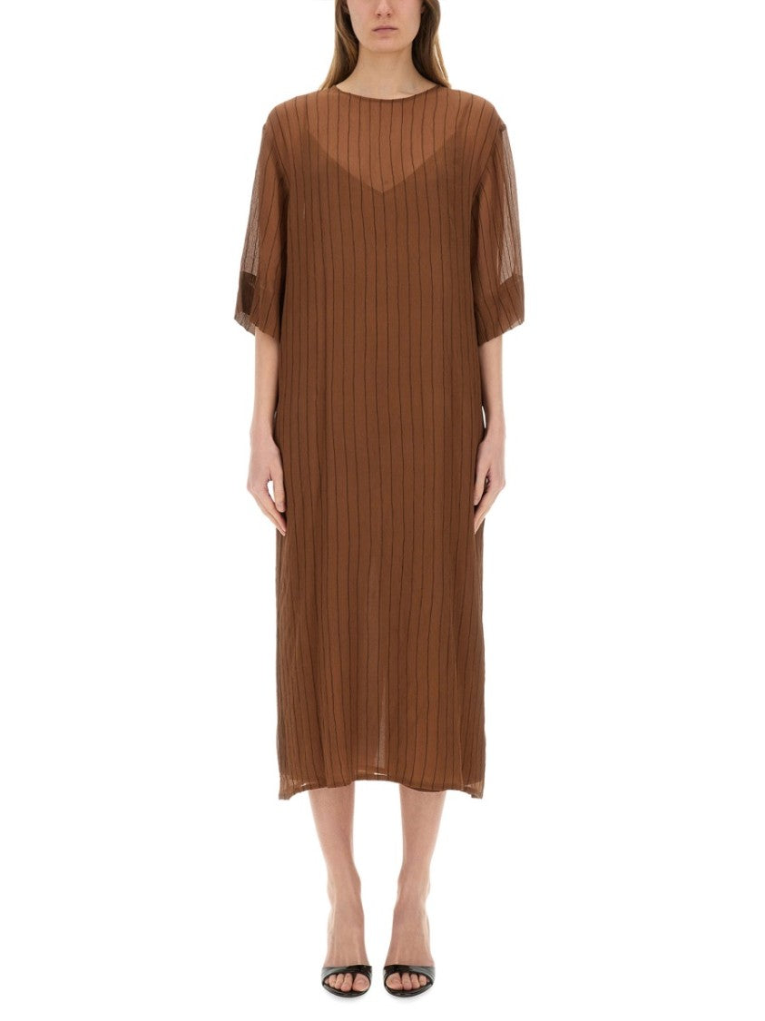 Brown Silk Midi Dress
