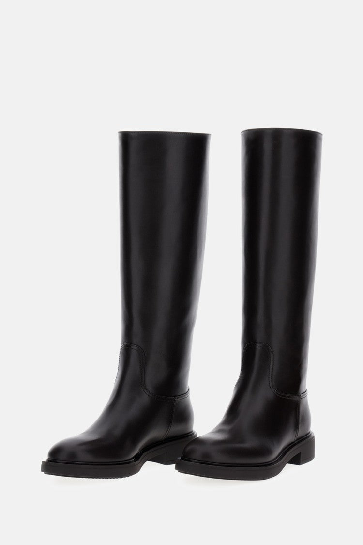 High Leather Boots With Gold Back Detail