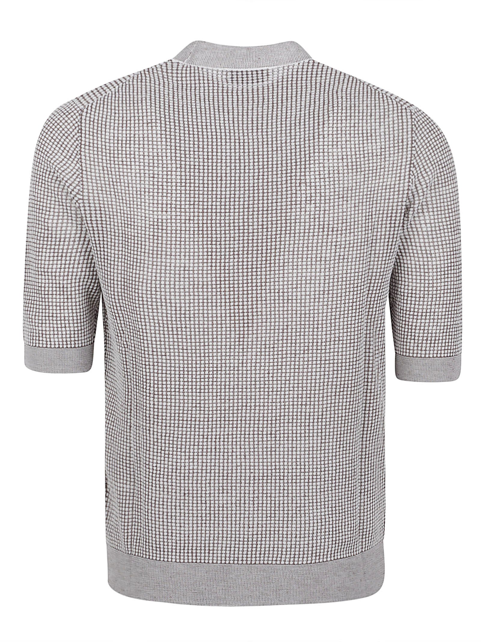 Short-Sleeve Checkered Sweater with Ribbed Detailing