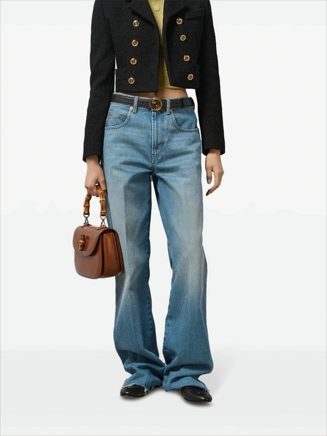 Vintage-Inspired Light Blue Wide-Leg Denim Pants