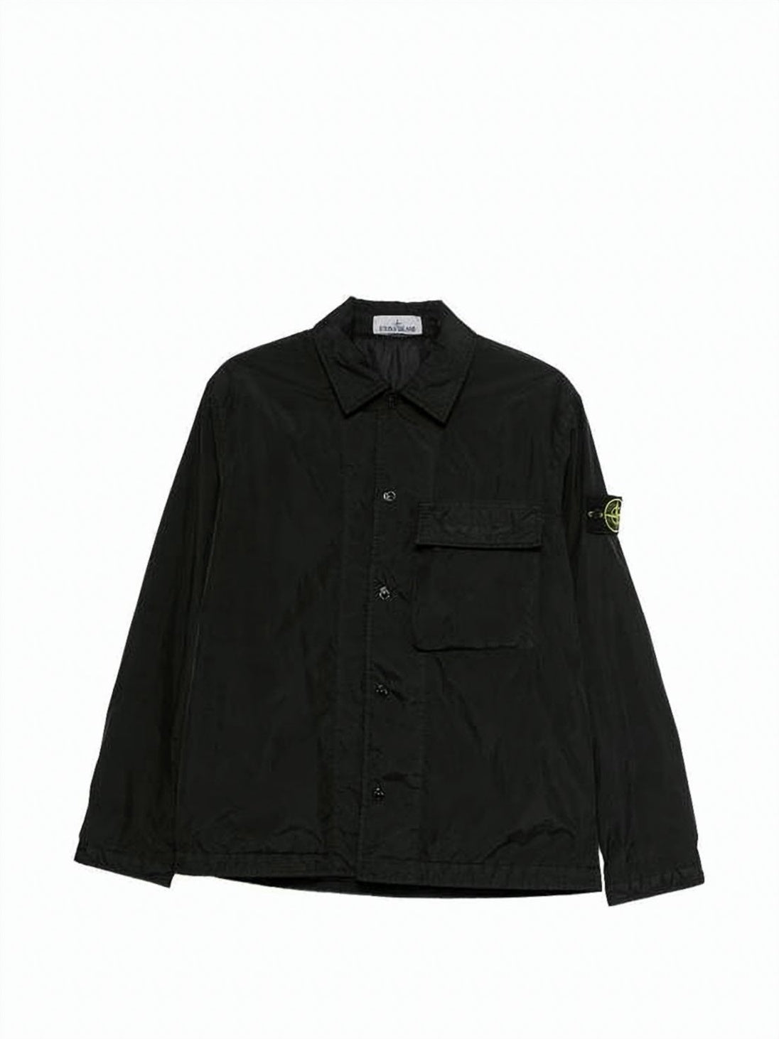 Black Minimalist Technical Jacket with Flap Pocket and Iconic Patch