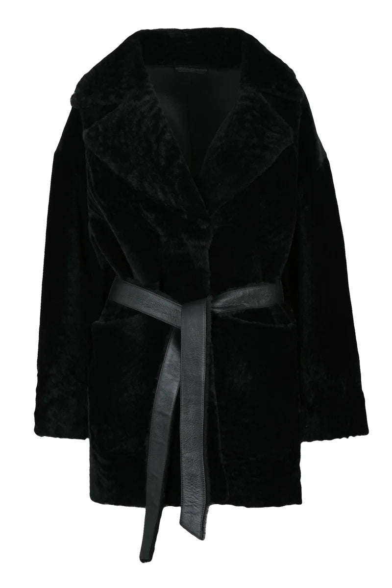 Real Fur Shearling Coat - Black