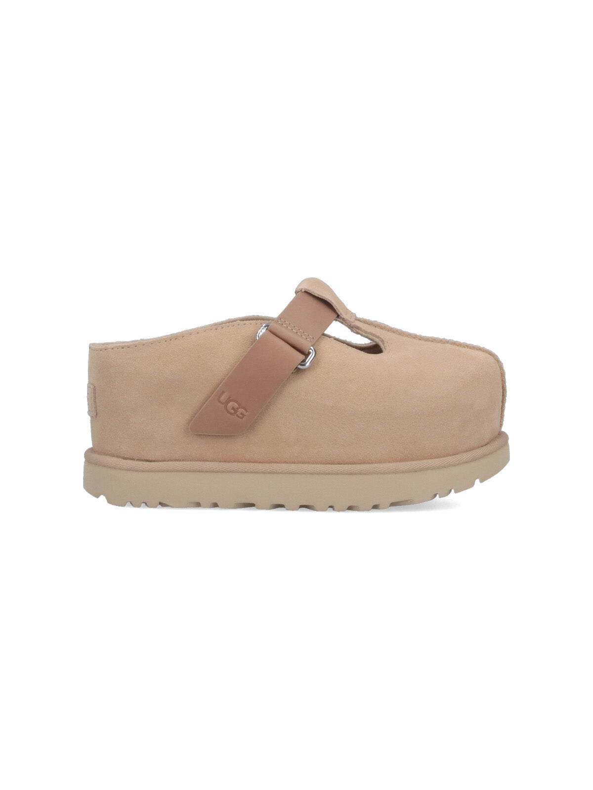 Smooth Beige Flats With Rounded Toe Design