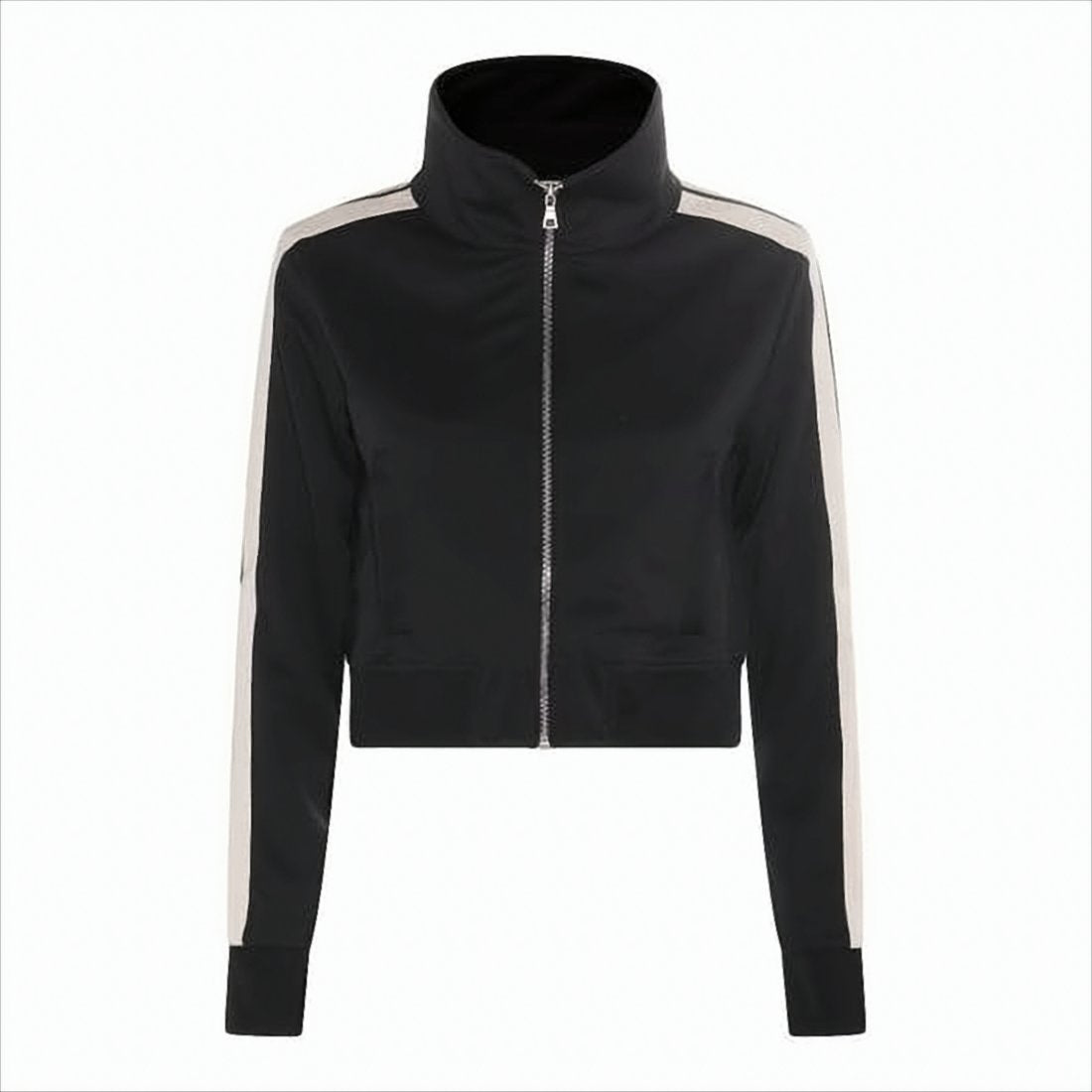Cropped Black Jacket with High Stand Collar