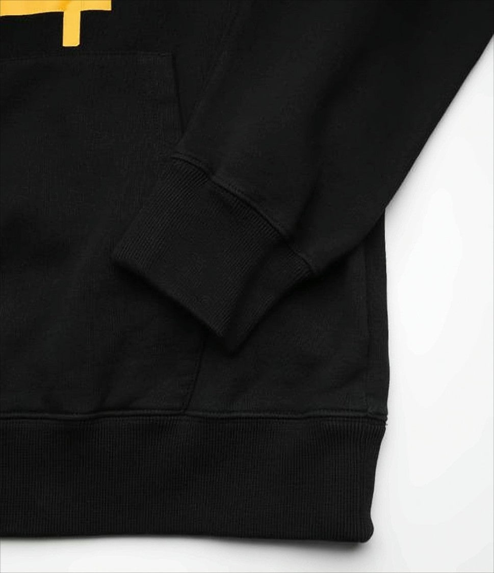 Black Hoodie with Graphic Print and Iconic Arrow Motif