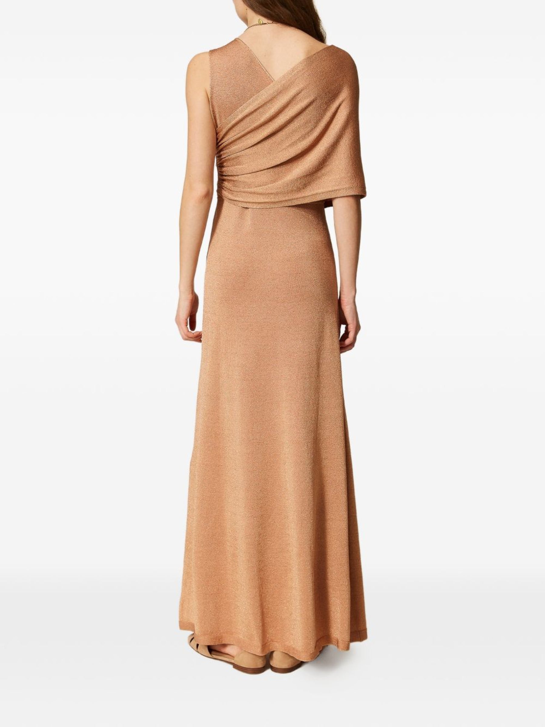 Asymmetrical Neckline Maxi Dress with Draped Overlay