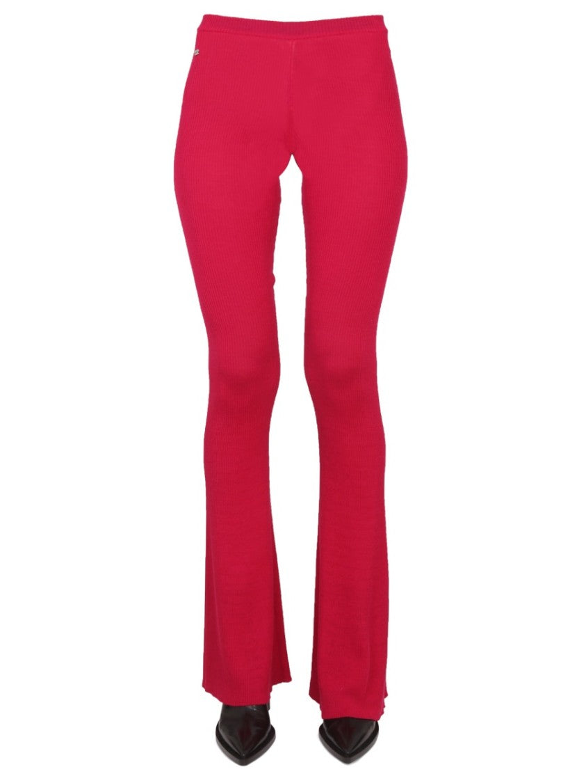 Ribbed Flare Pants With Elastic Waistband