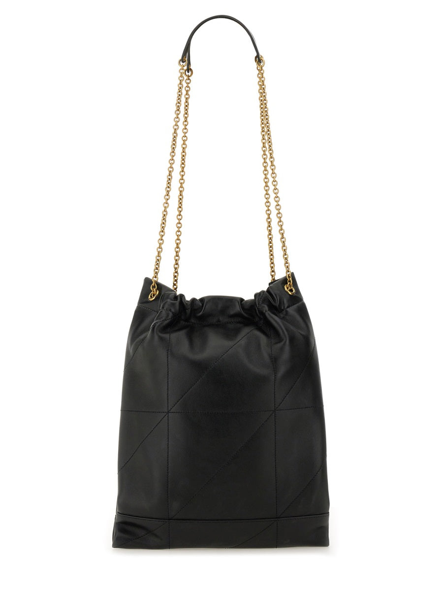 Quilted Lambskin Drawstring Shoulder Bag With Chain Straps
