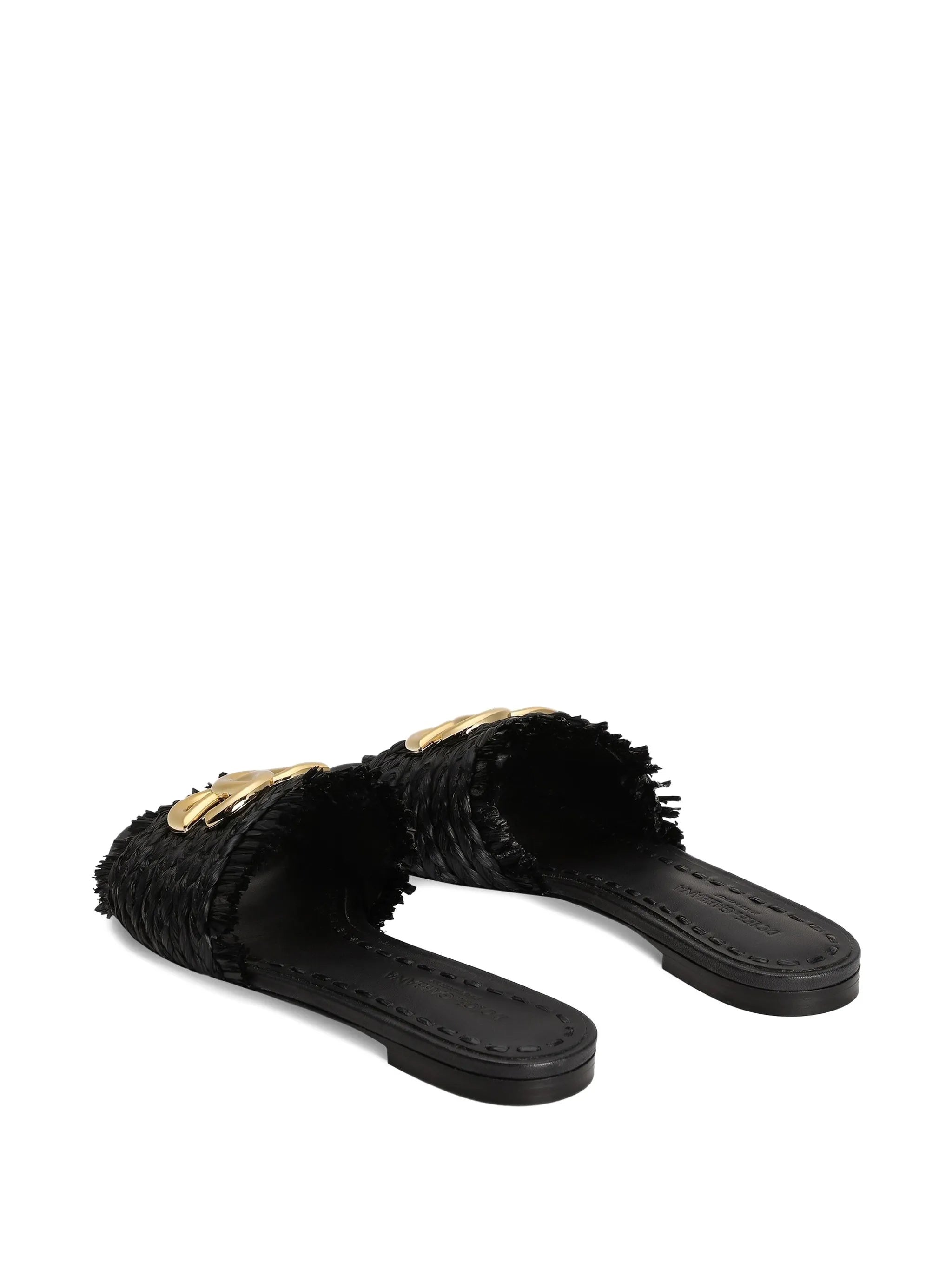 Black Woven Texture Gold Logo Sandals
