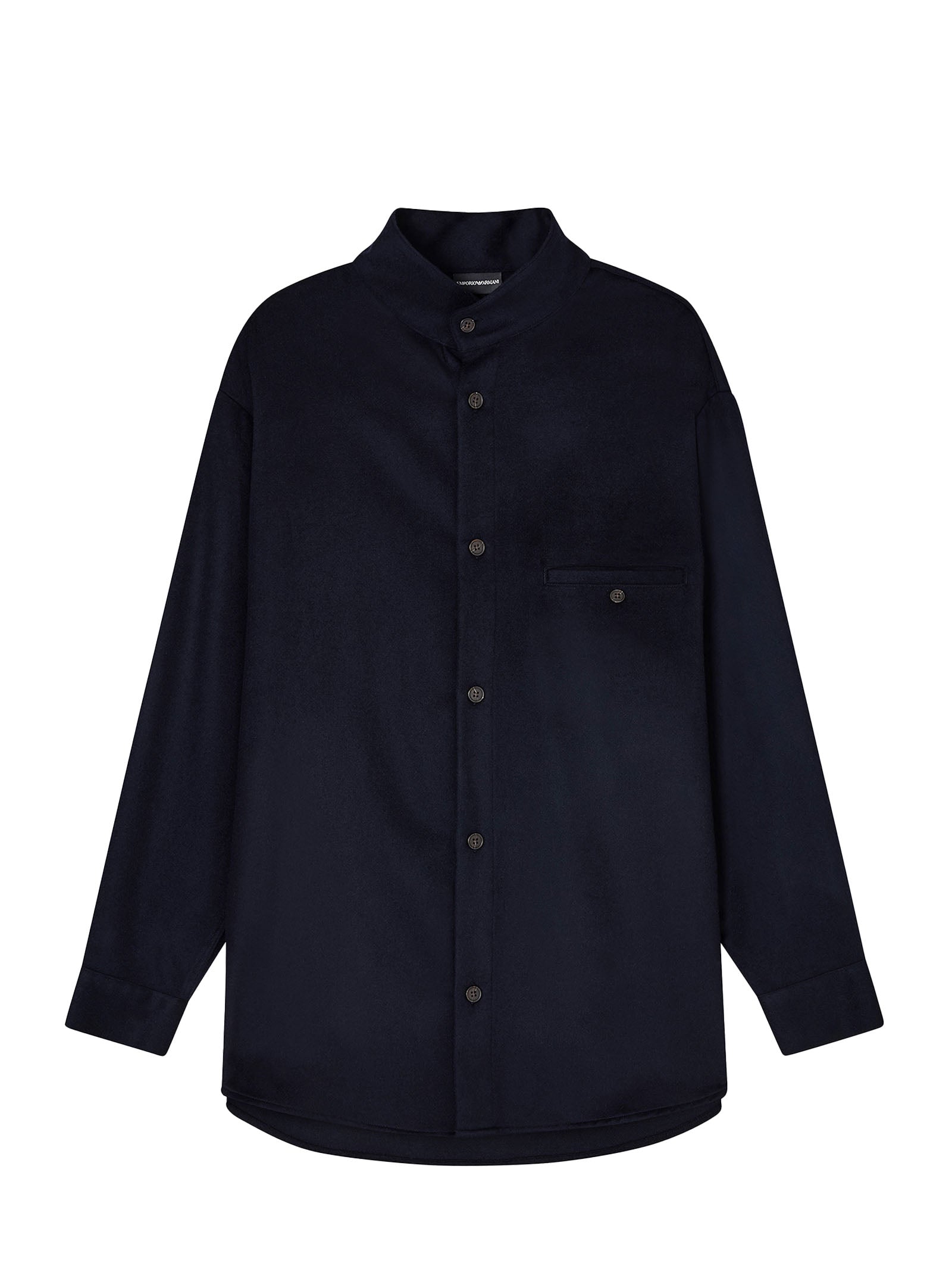 Navy Blue Virgin Wool and Cashmere Overshirt
