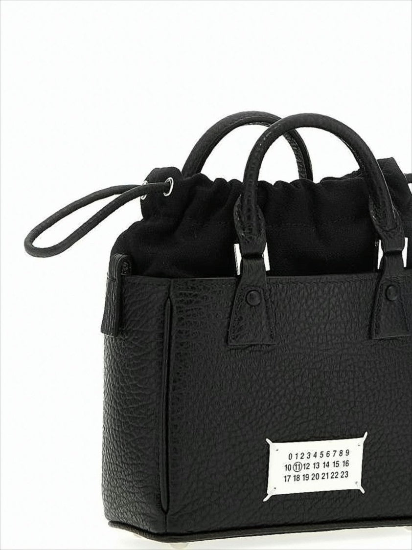 Textured Calf Leather Tote Bag With Drawstring Closure And Chain Strap