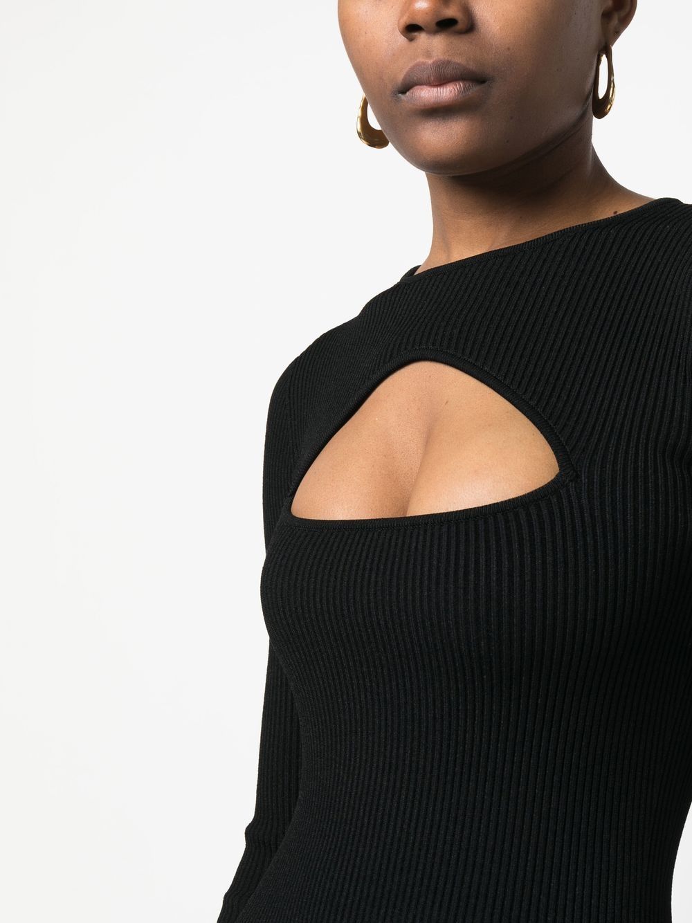Fitted Ribbed Black Viscose Mini Dress