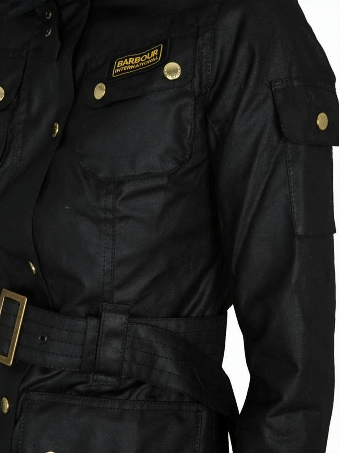 Belted Black Cotton Barbour Jacket