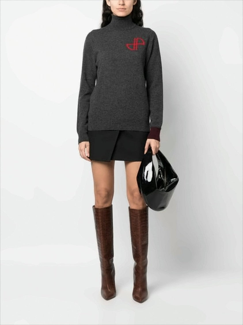 Charcoal Grey Turtleneck Sweater with Contrasting Cuff