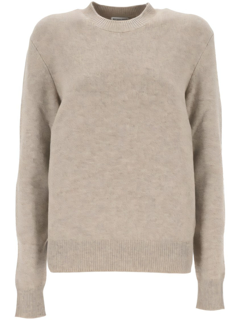 Relaxed Fit Cashmere Sweater with Unique Woven Elbow Patches