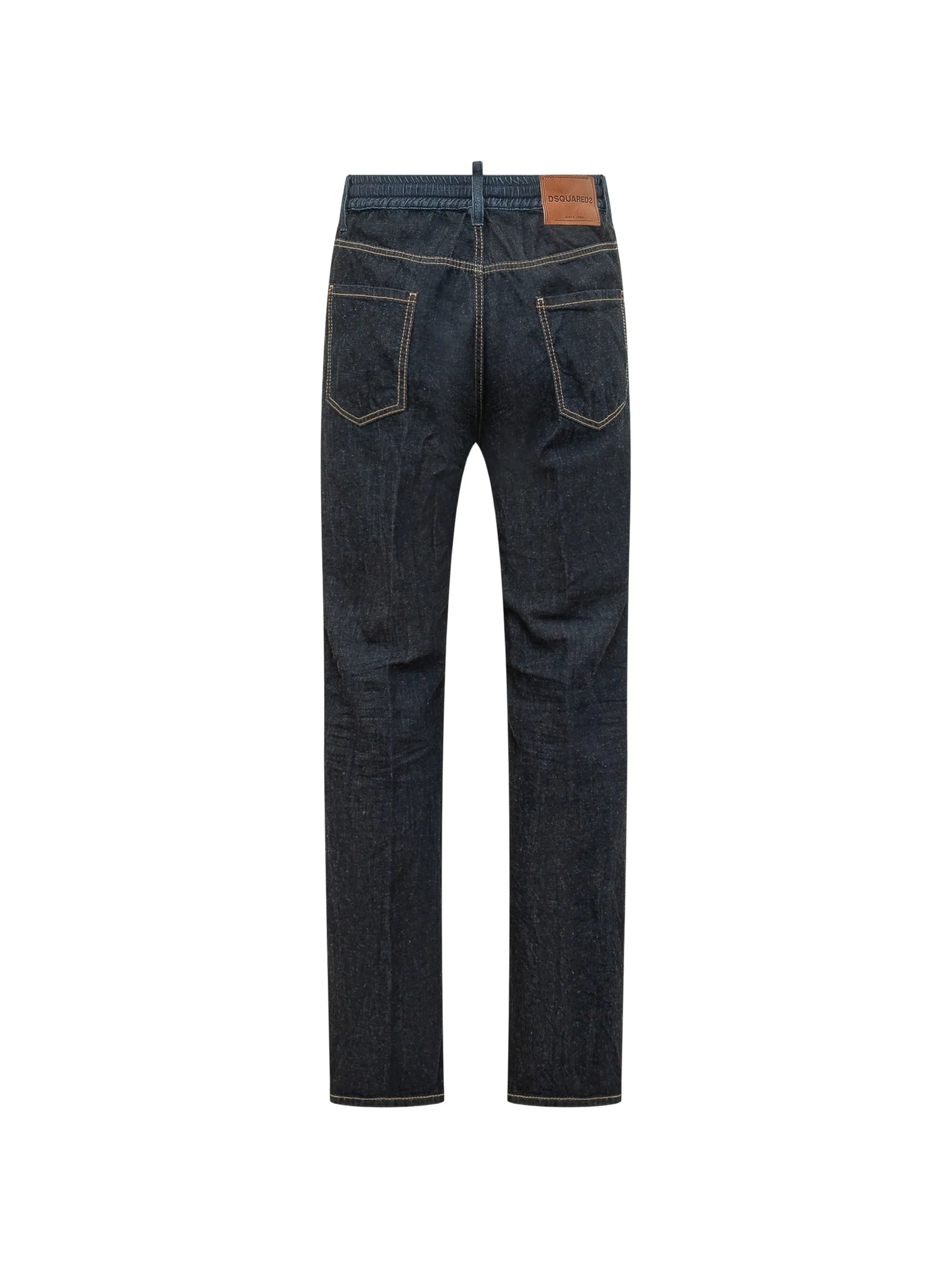 Straight-Leg Dark Denim Drawstring Rope Pants