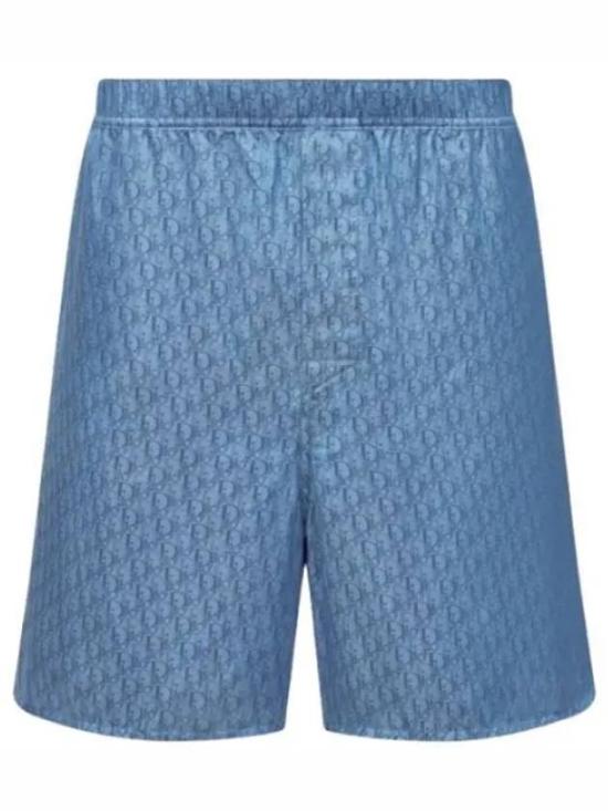 Relaxed Fit Blue Shorts with Silk-Cotton Blend