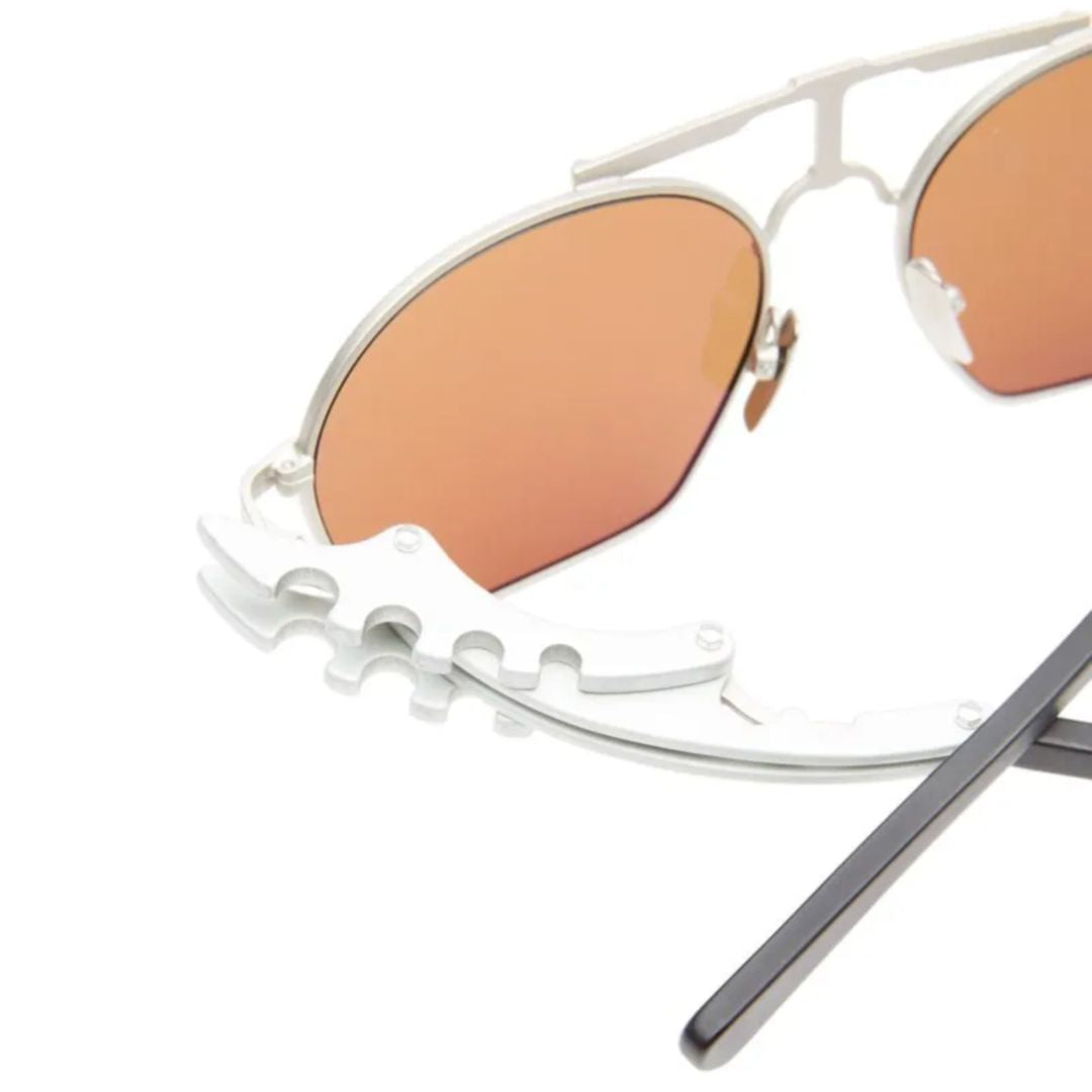 O24 Geometric Silver Metallic Sunglasses with Amber-Tinted Lenses