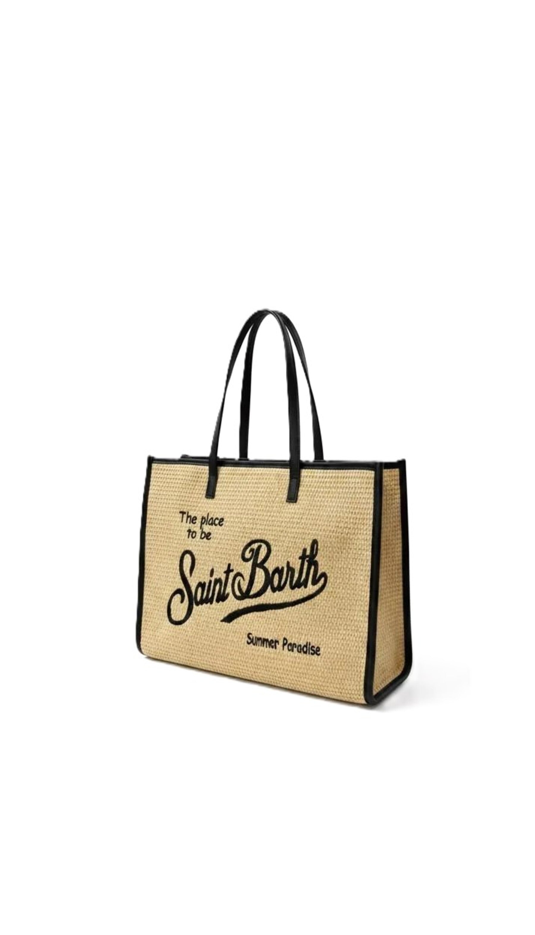 Structured Woven Tote Bag with Black Trim