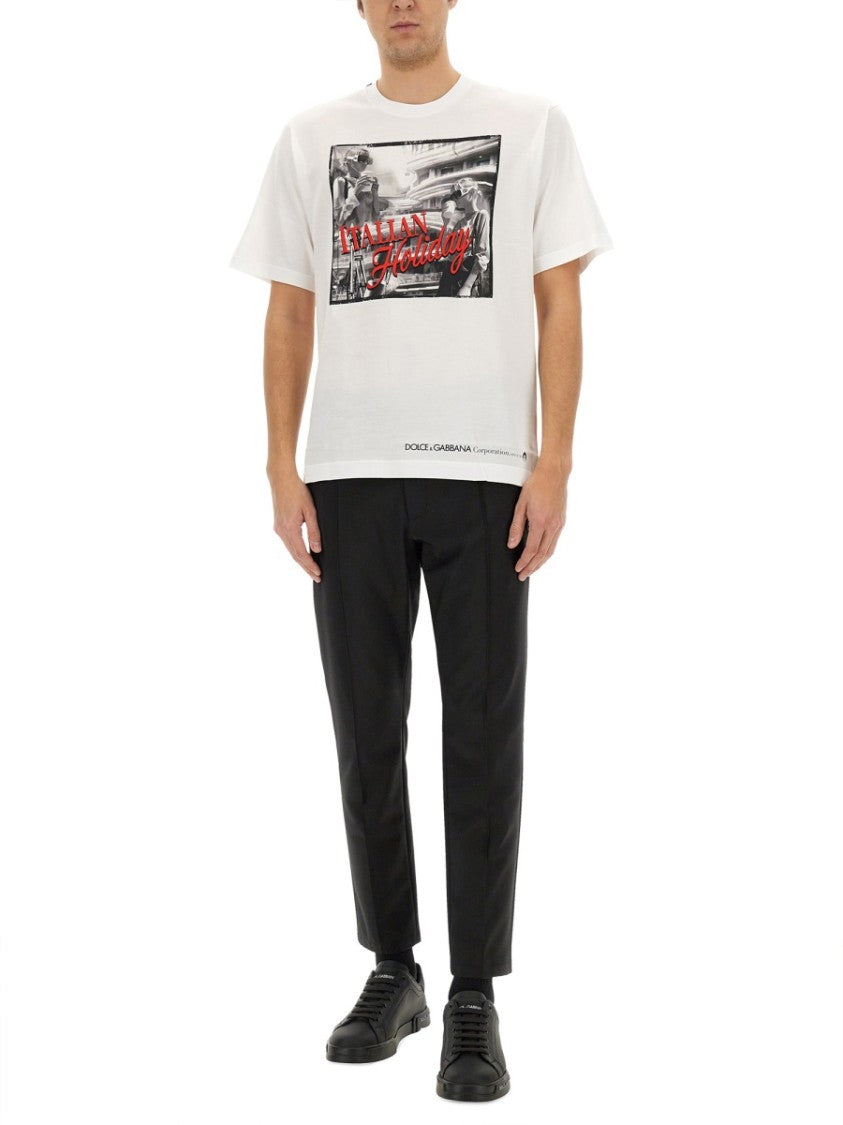 Cotton T-Shirt With "Italian Holiday" Print