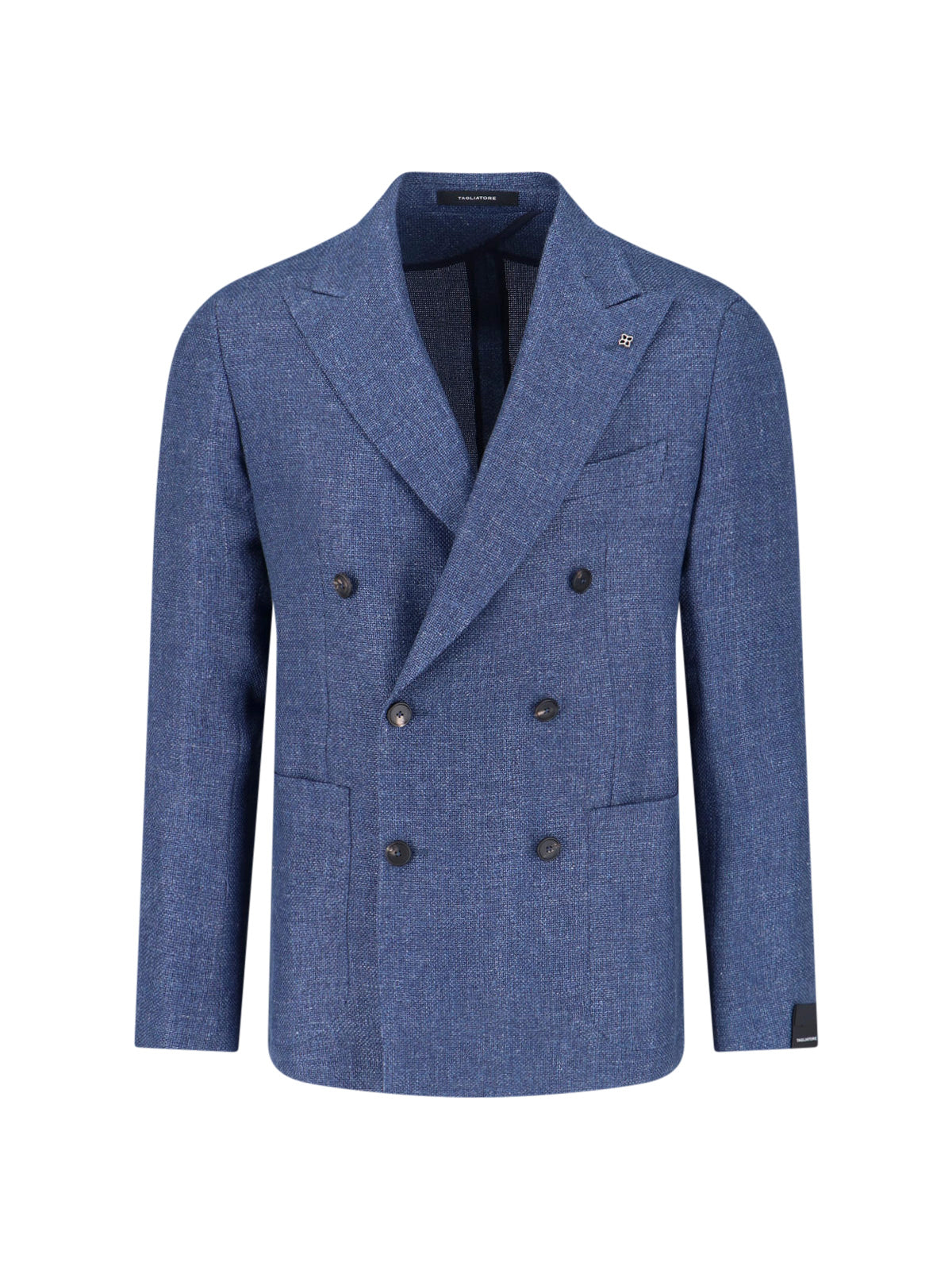 Blue Double-Breasted Wool Linen Blazer