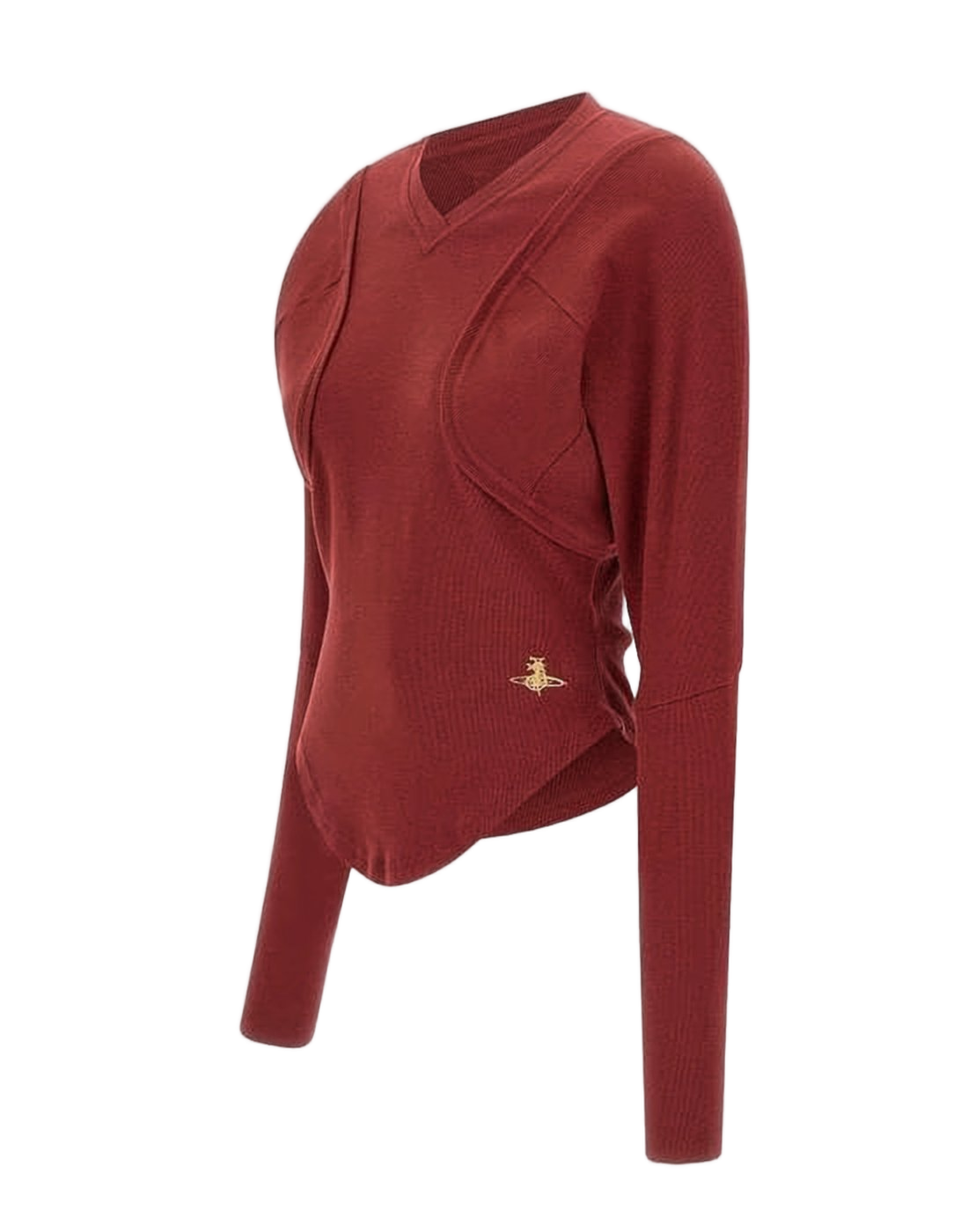Fitted Ribbed Long-Sleeve Top with Structured Panels