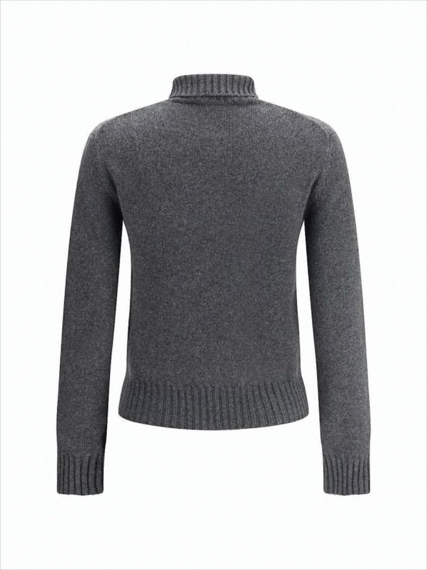 Cropped Cashmere Blend Turtleneck Sweater with Ribbed Detailing