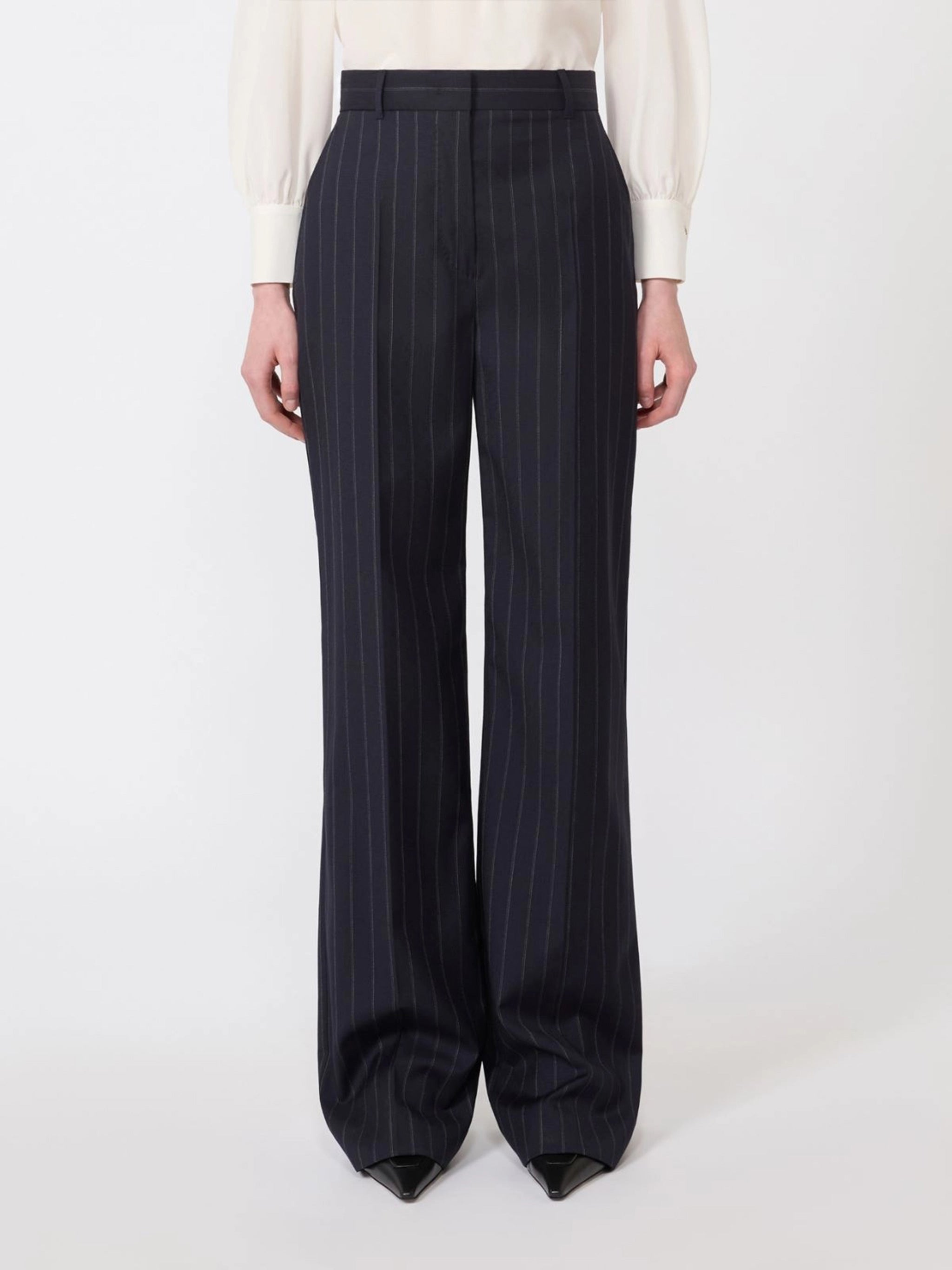 Enfasi High-Waisted Pinstriped Wide-Leg Trousers