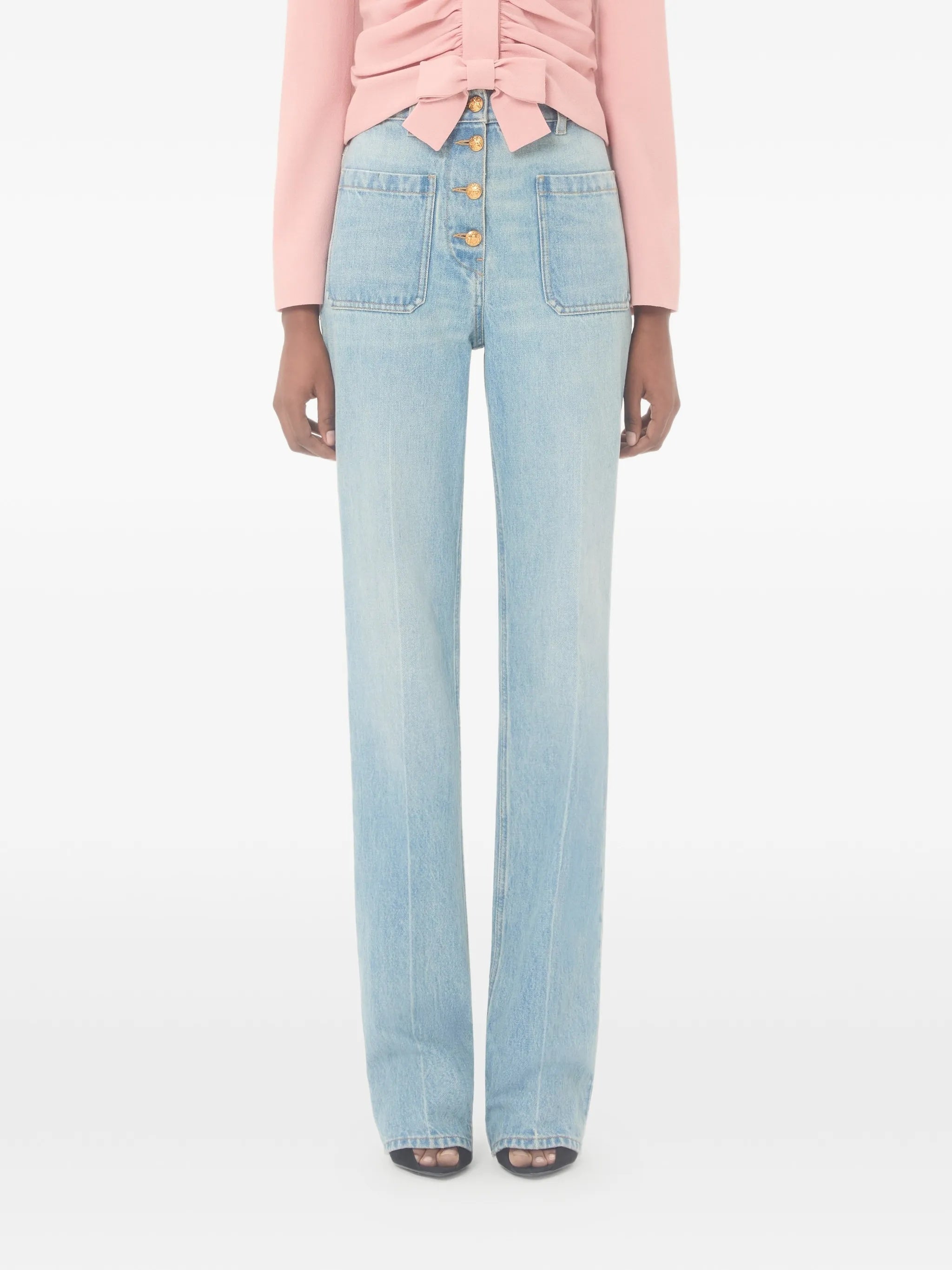 High-Waisted Straight-Leg Denim Pants