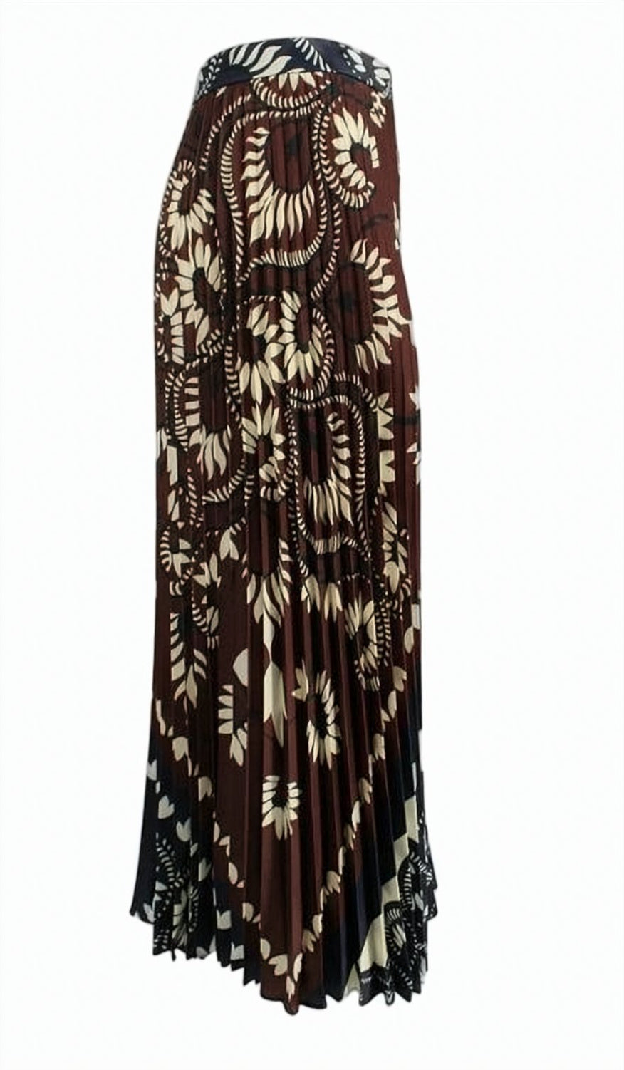 Patchwork Midi-Length Pleated Skirt