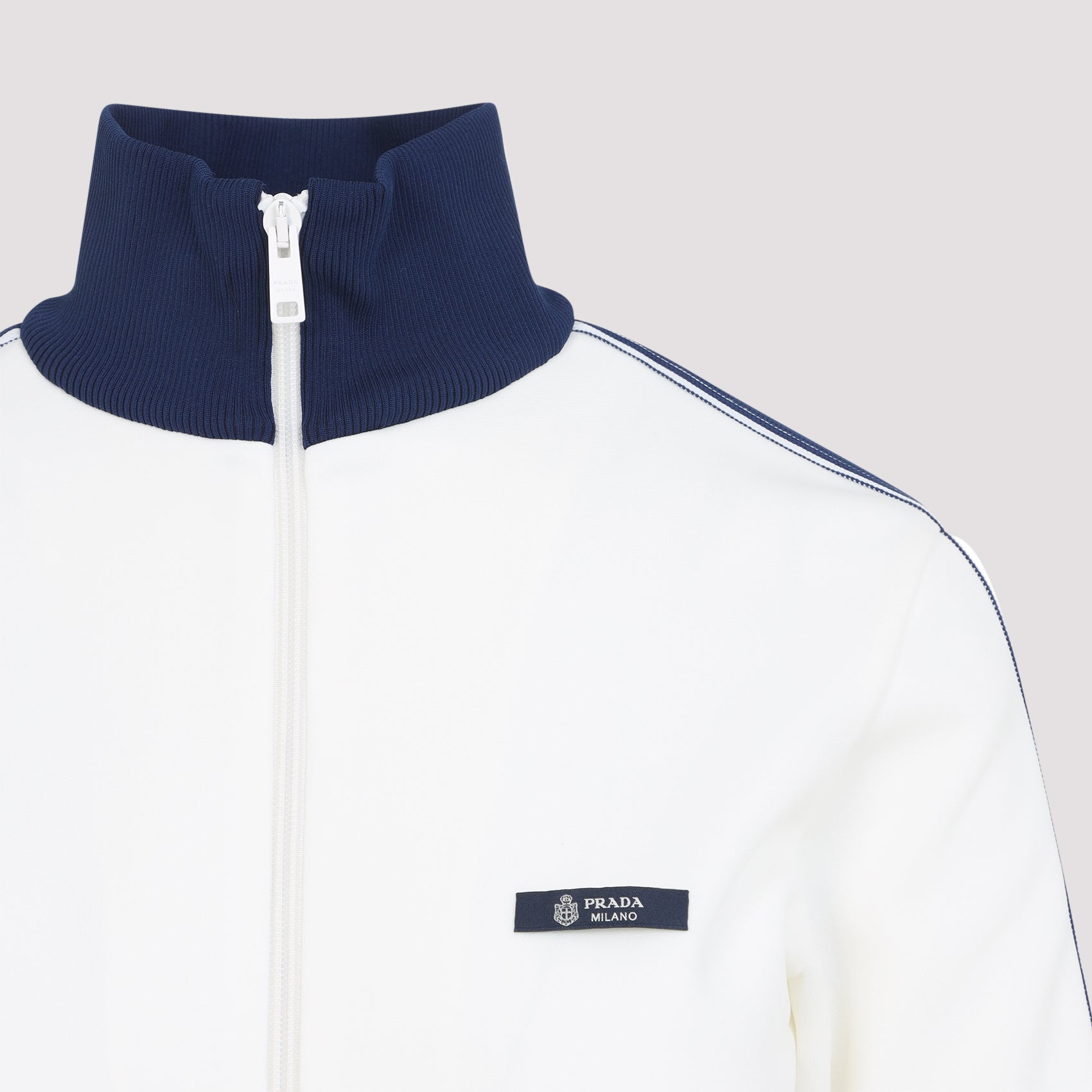 Cropped Polyester Jacket with High Ribbed Collar