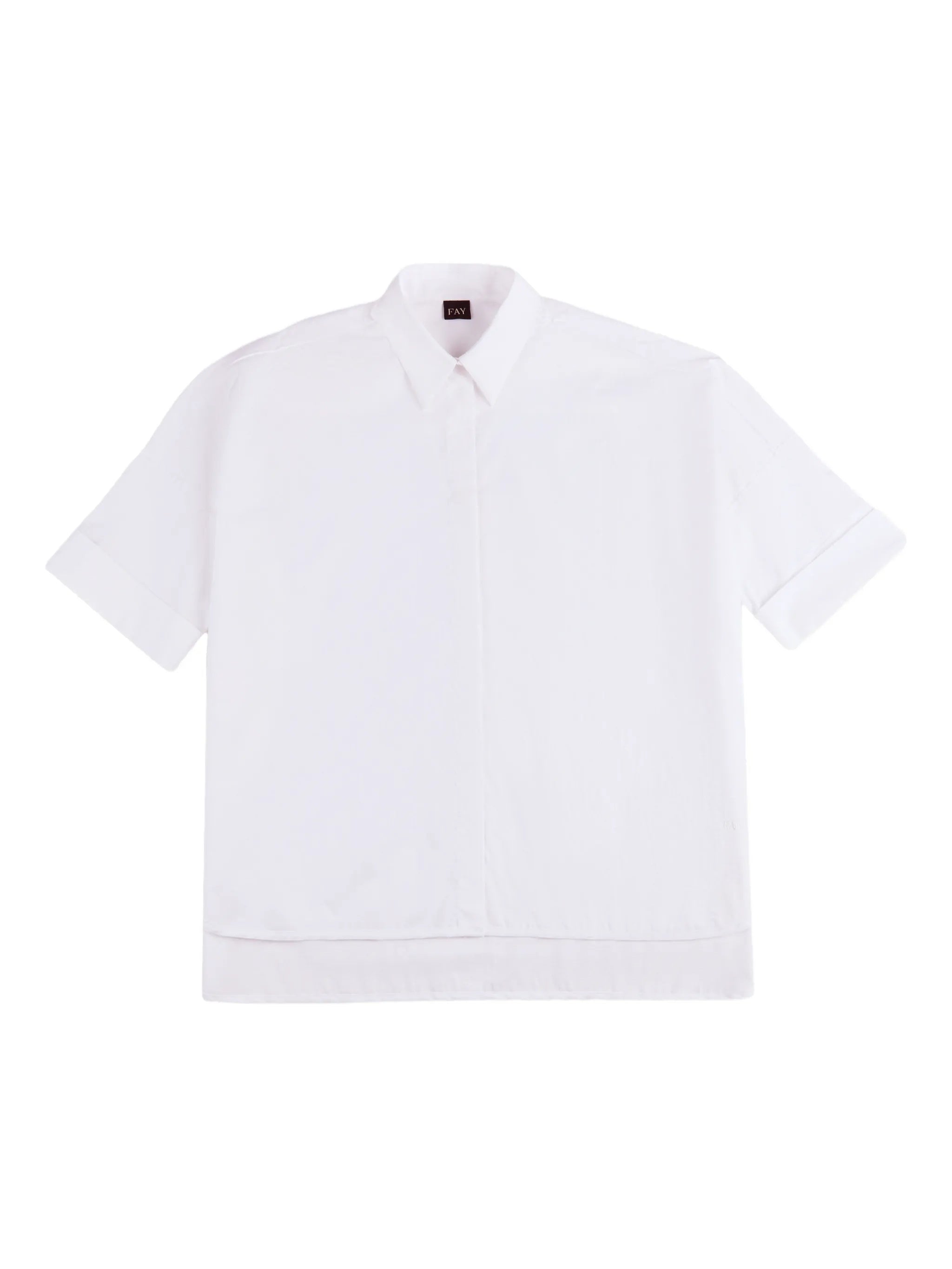 Loose-Fitting White Short-Sleeved Pointed Shirt