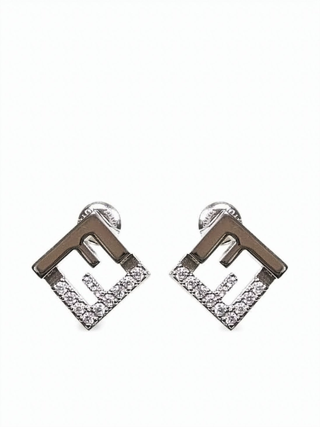 Geometric Silver-Tone Earrings with Crystal Accents