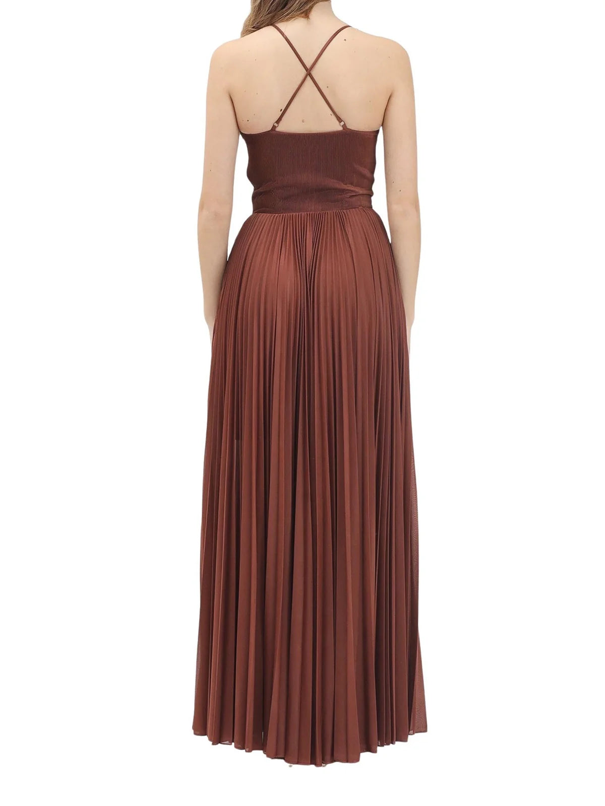 Brown Cicogna Polyester Pleated Maxi Dress