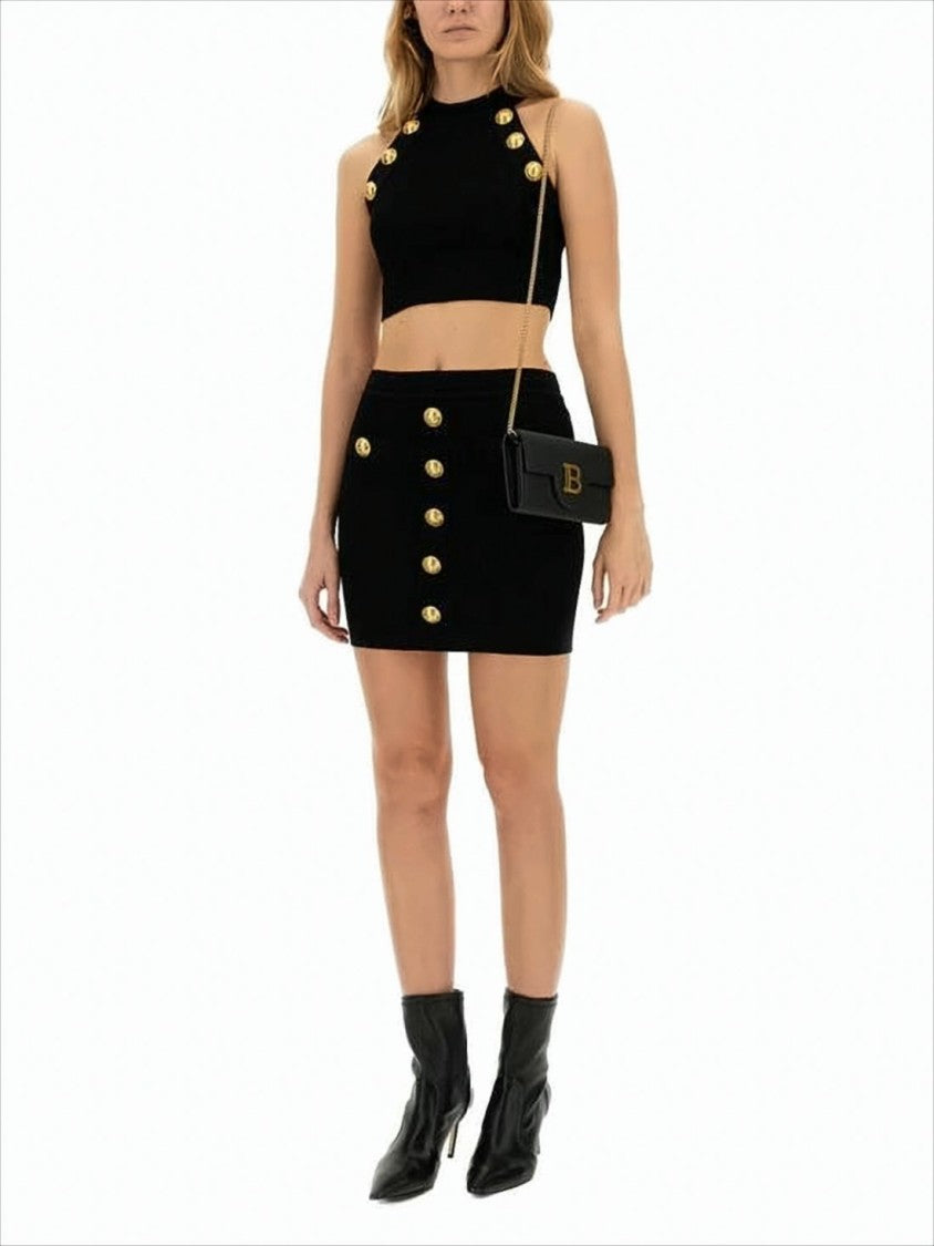 Fitted Mini Skirt with Gold Button Detail