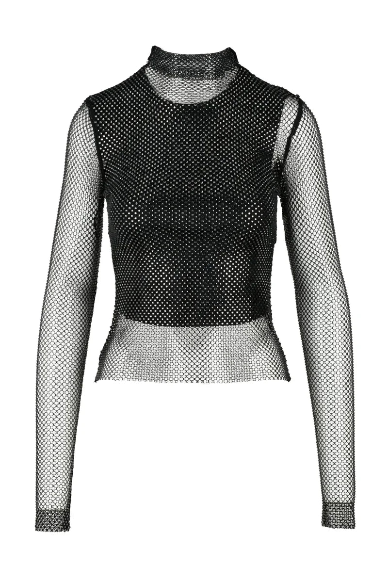 Net Blouse with Camisole - Black